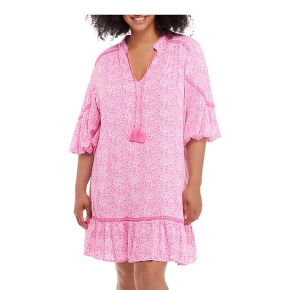 Crown & Ivy NEW Women's Blouson Sleeve Pink Floral Peasant Dress NWT